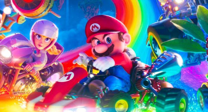 personajes de Súper Mario Bros la pelicula en escena de mario kart