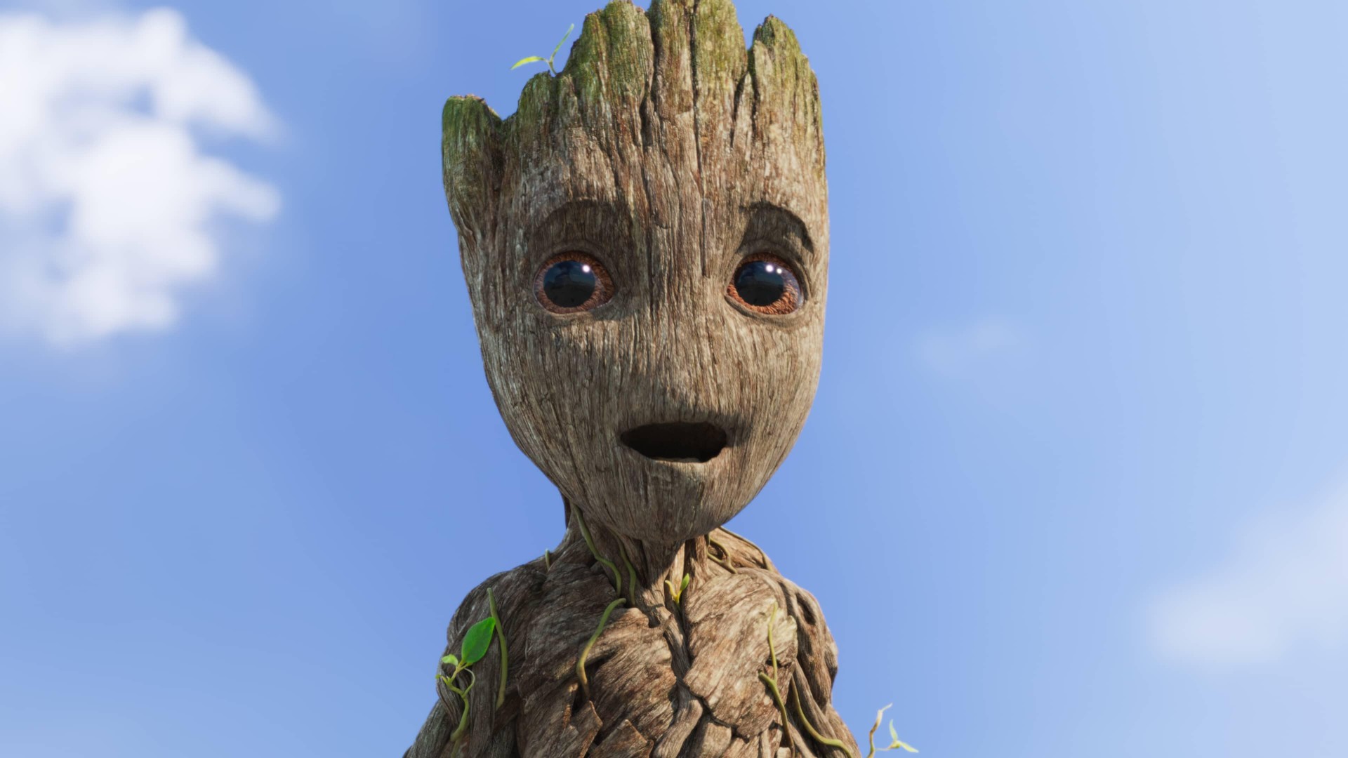 Baby Groot emocionado en Guardianes de la Galaxia Vol. 2