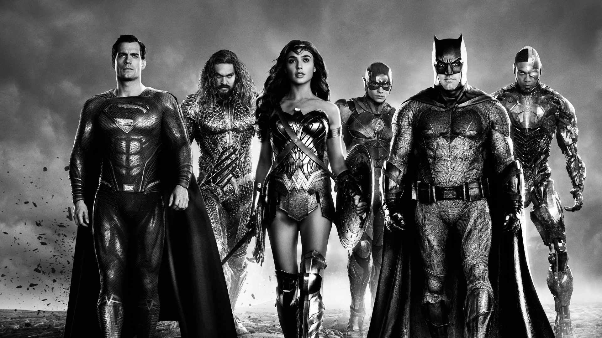 Superman Batman Mujer Maravilla Aquaman Flash Cyborg en promocional de Liga de la Justicia de Zack Snyder