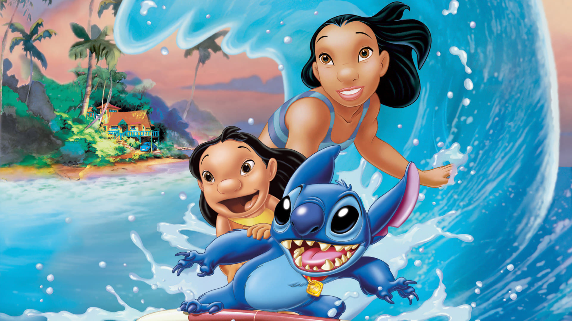 Lilo Stitch y Nani surf olas Hawai