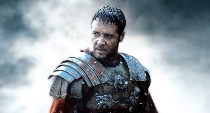 Russell Crowe en imagen promocional de Gladiador de Ridley Scott