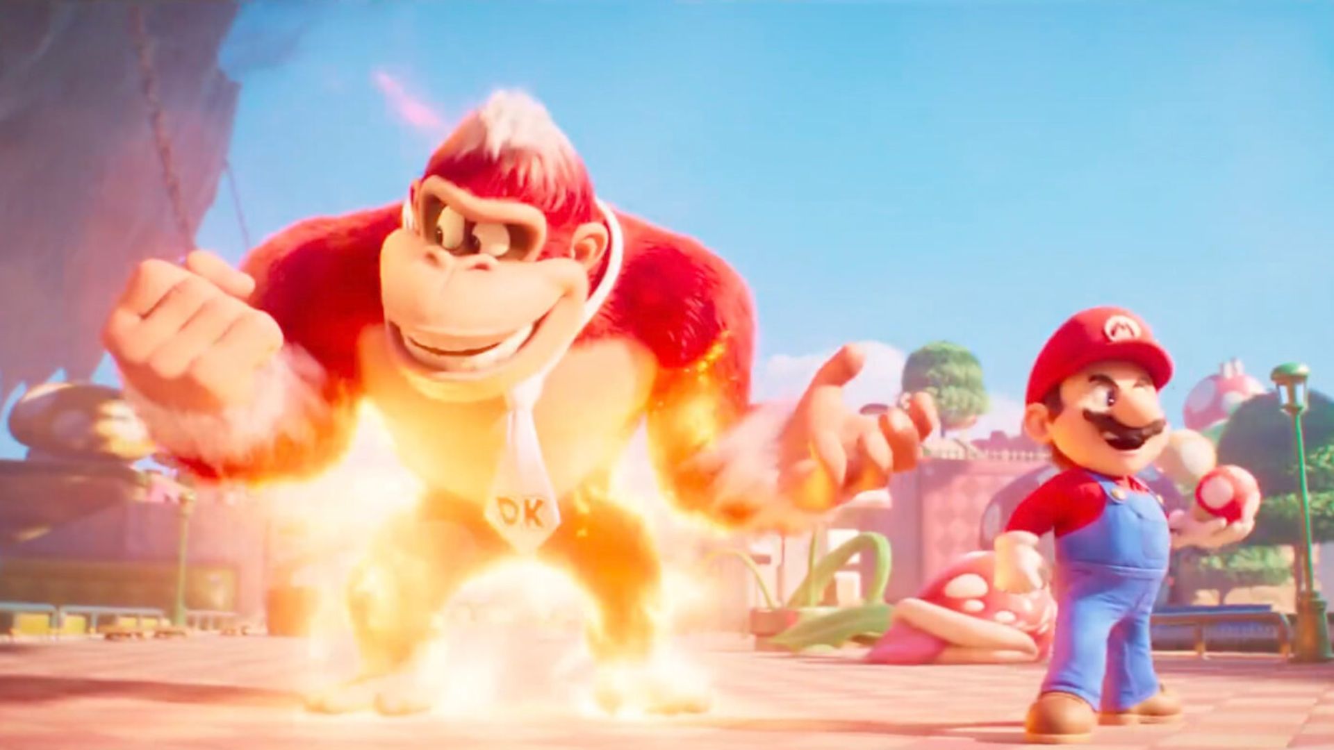 donkey kong y Mario en la pelicula antes de jugar mario kart