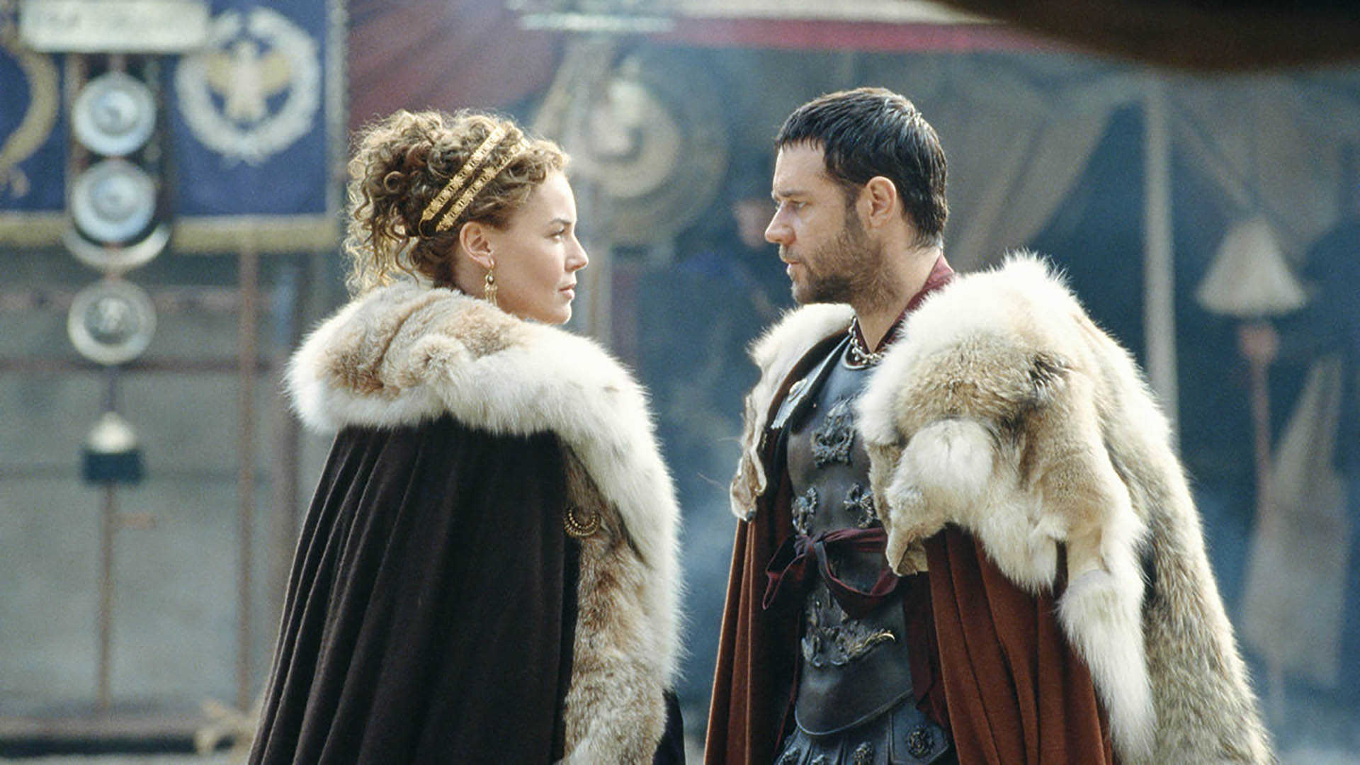 Lucilla (Connie Nielsen) se encuentra con Maximus (Russell Crowe) en Gladiador de Ridley Scott