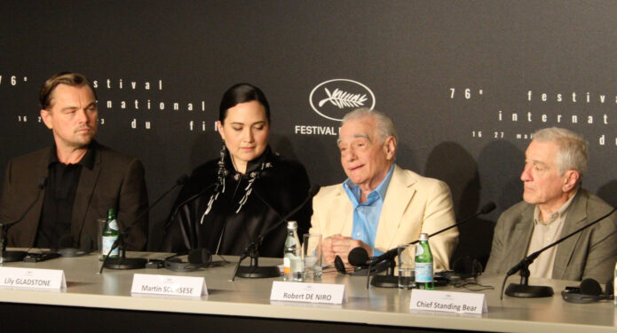 Lily Gladstone actriz, Robert De Niro, Leonardo DiCaprio y Martin Scorsese Cannes 2023