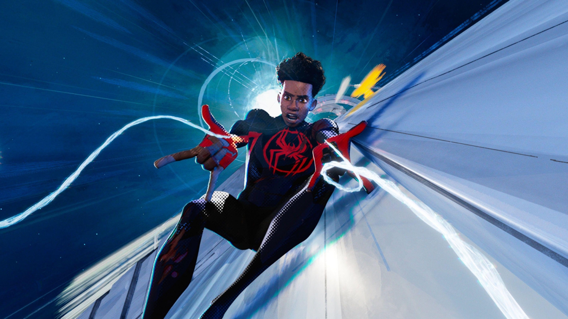 Spider-Man A través del Spider-Verso Miles Morales en tren