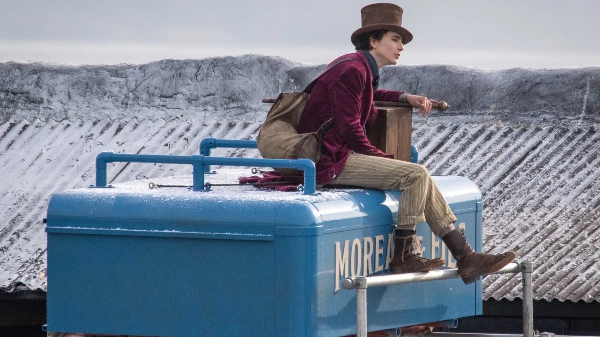 Timothée Chalamet en el set de Wonka Navidad  