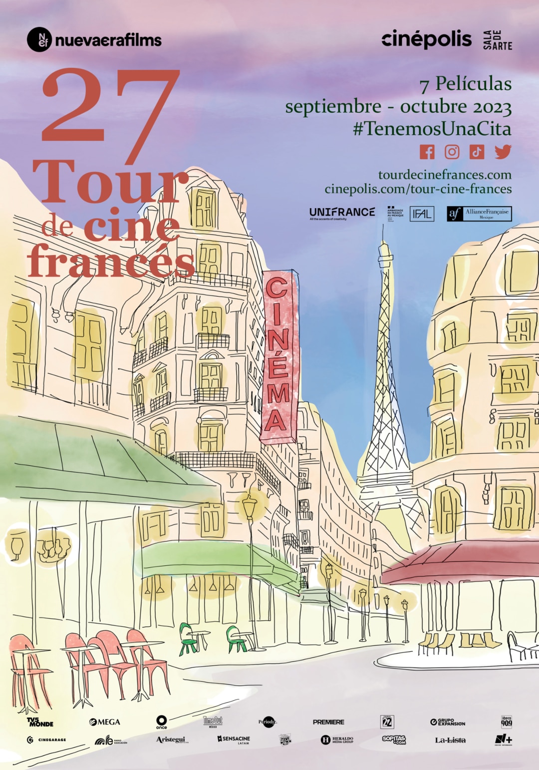 Tour de Cine Francés 2023 Póster películas y sedes 