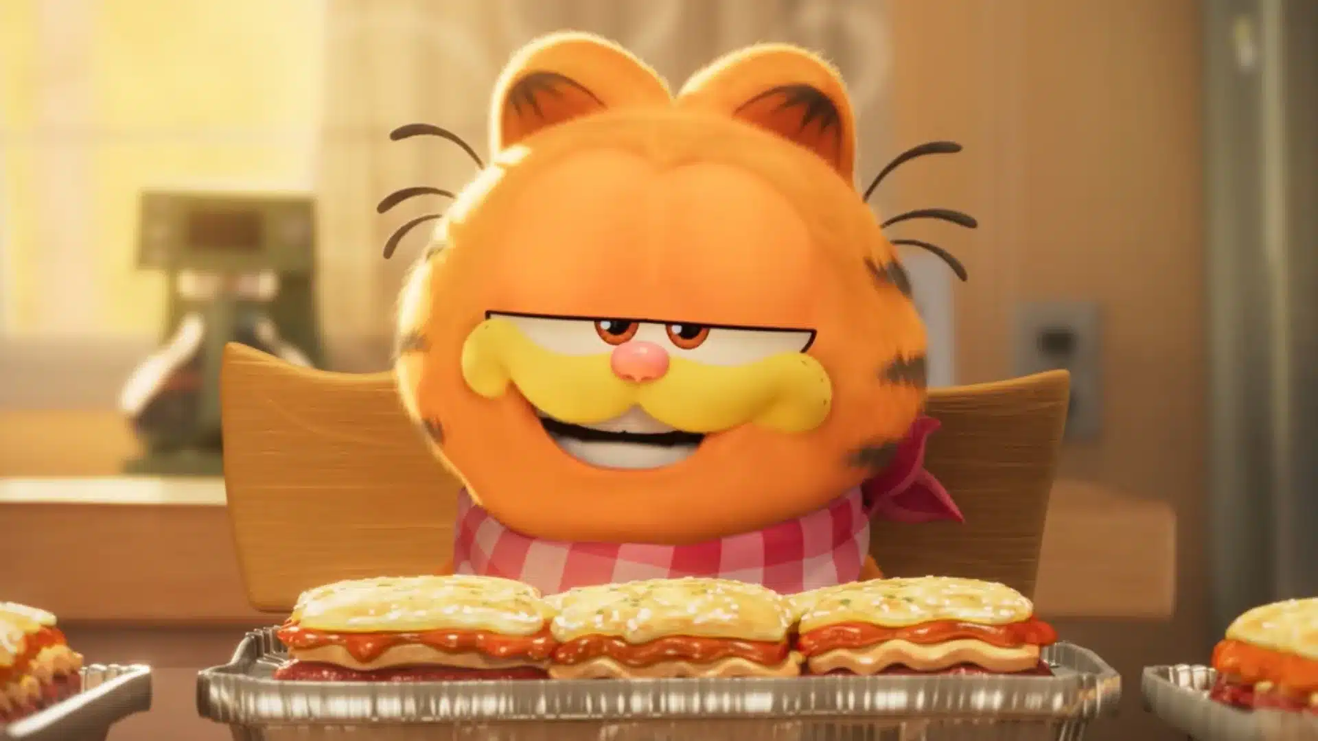 Garfield comiendo lasaña película 2024