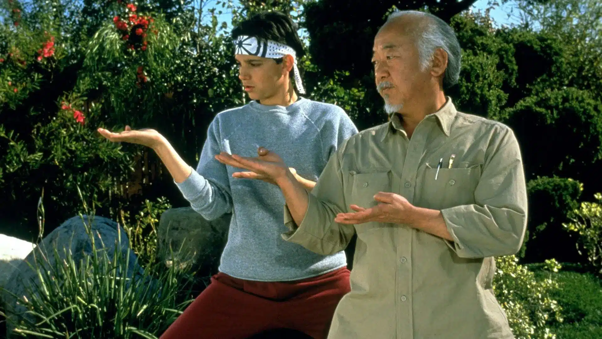 Karate kid original, escena de entrenamiento.