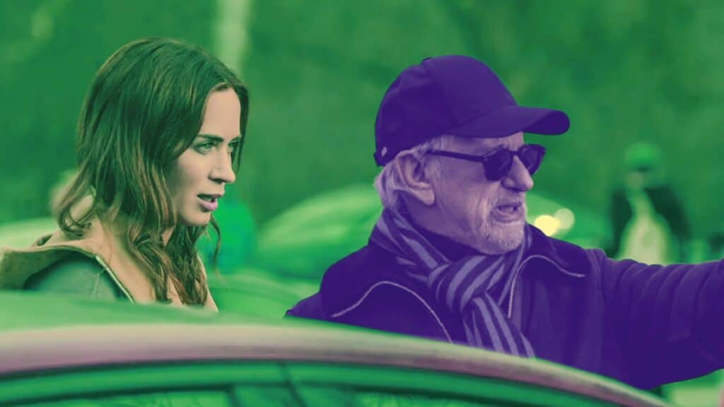 Steven Spielberg y Emily Blunt en el set de El día de la revelación
