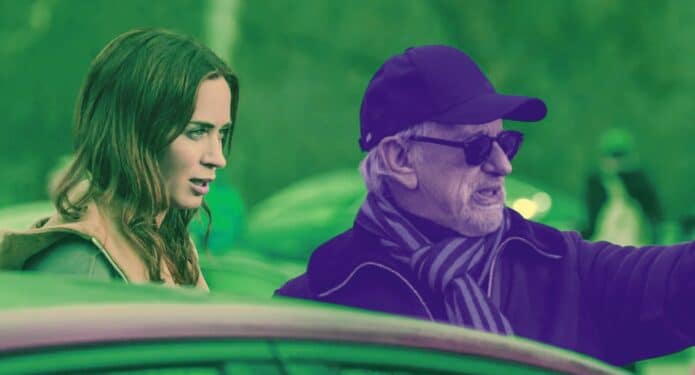 Steven Spielberg y Emily Blunt en el set de El día de la revelación