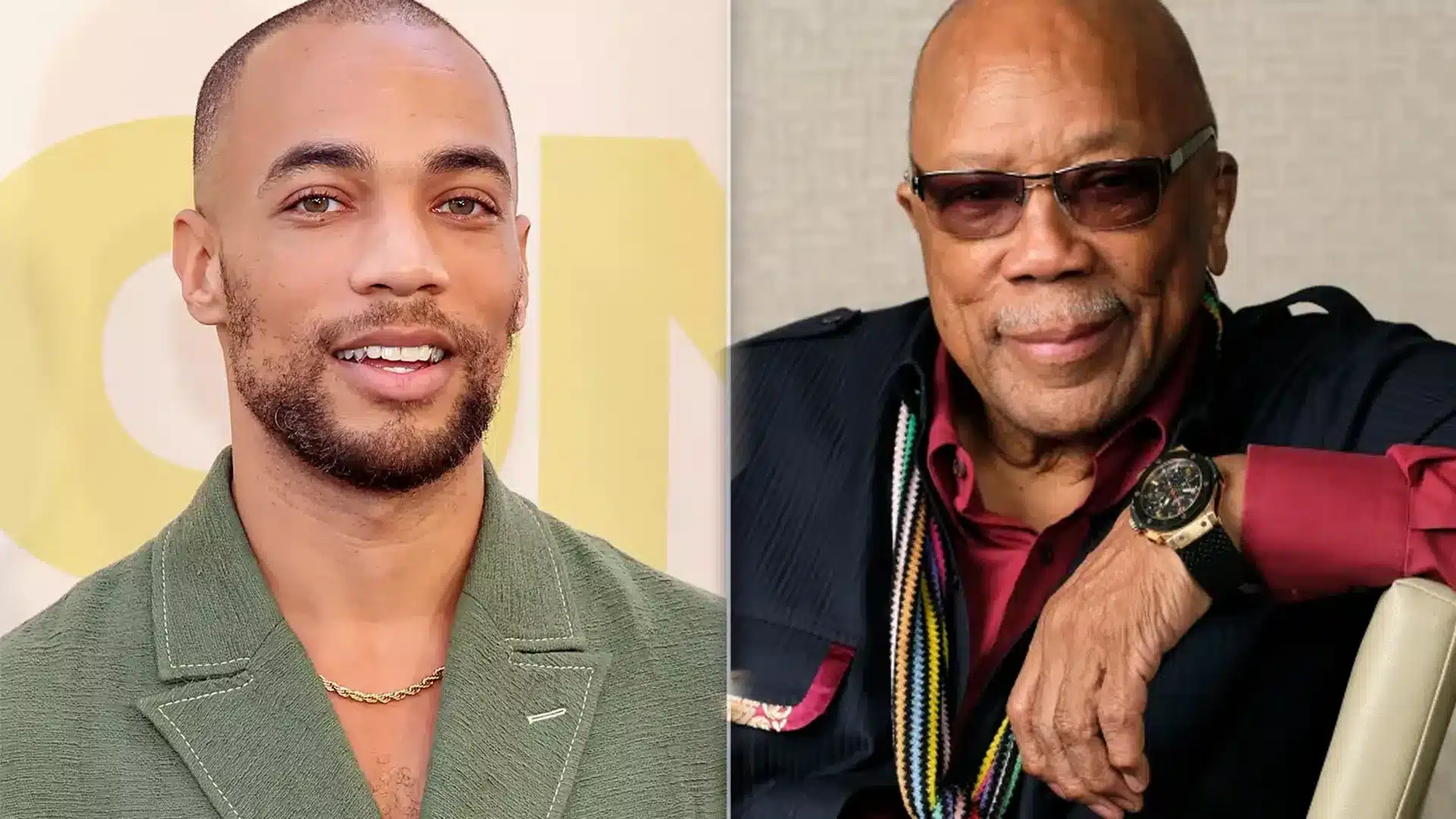 Kendrick Sampson y Quincy Jones en la película de Michael Jackson