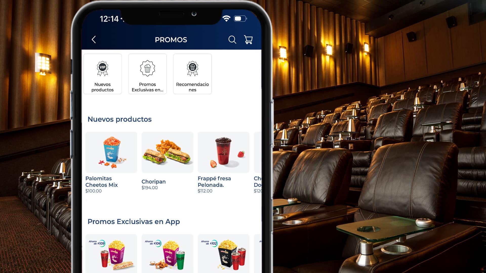 Venta de alimentos app Cinépolis