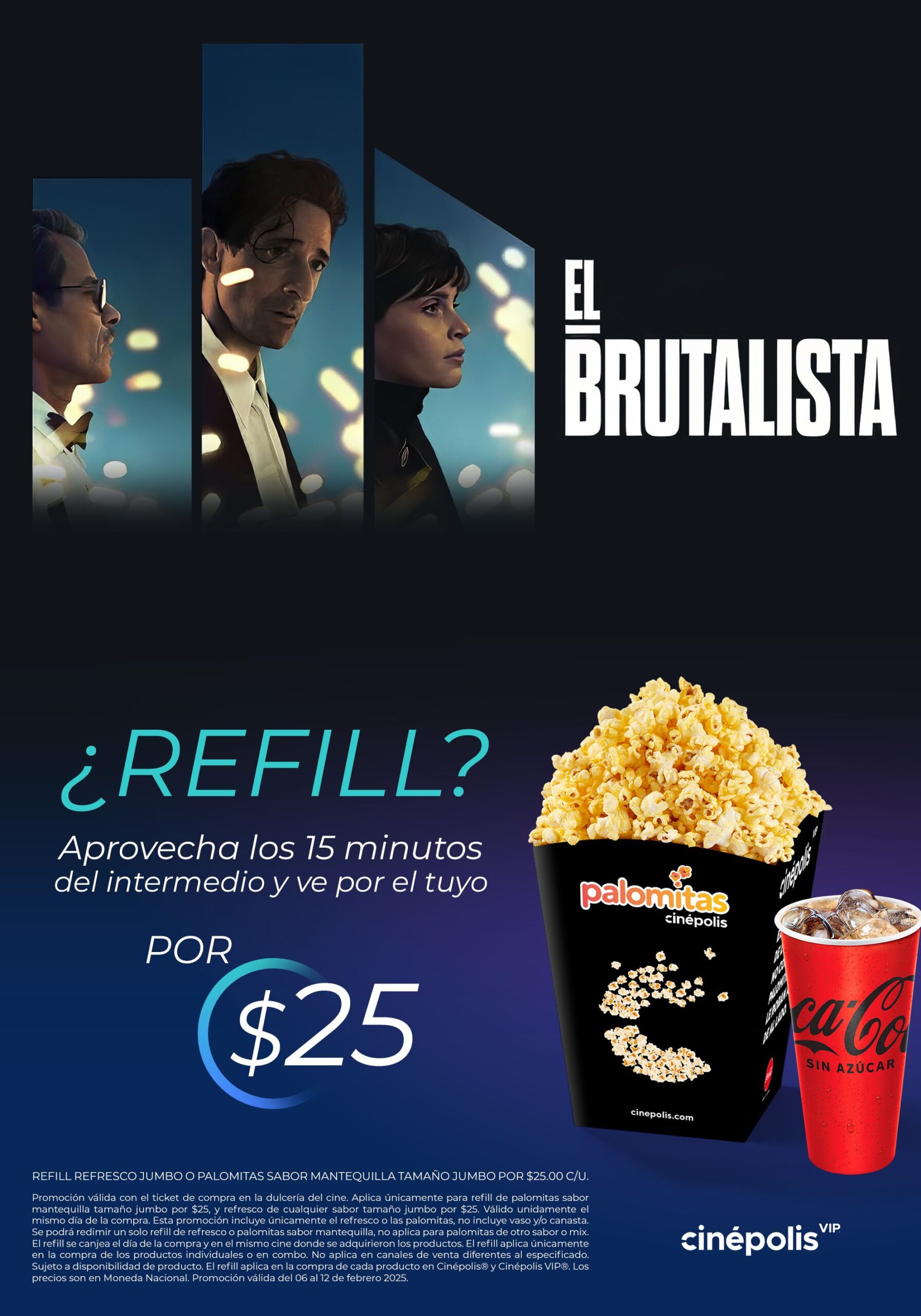 Palomitas y refresco por 25 pesos Cinépolis