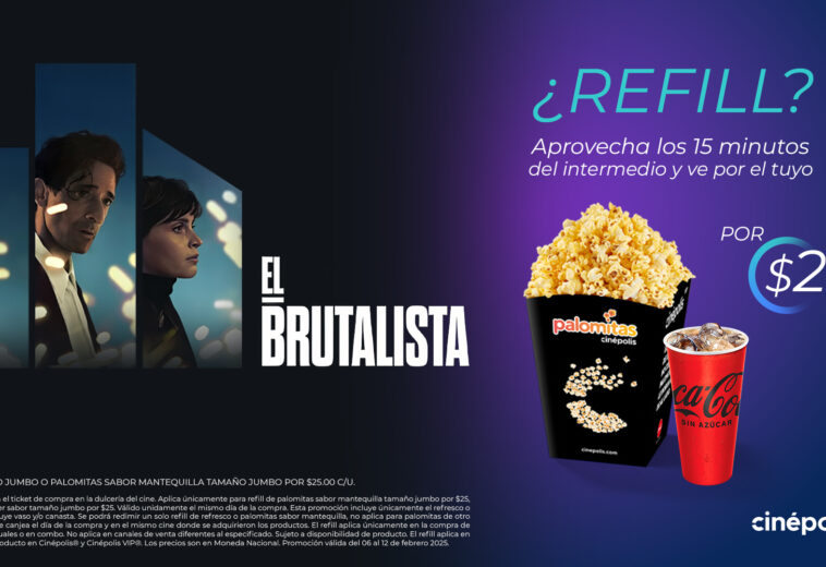 ¡Así puedes conseguir tu refill de palomitas y refresco con El brutalista en Cinépolis!