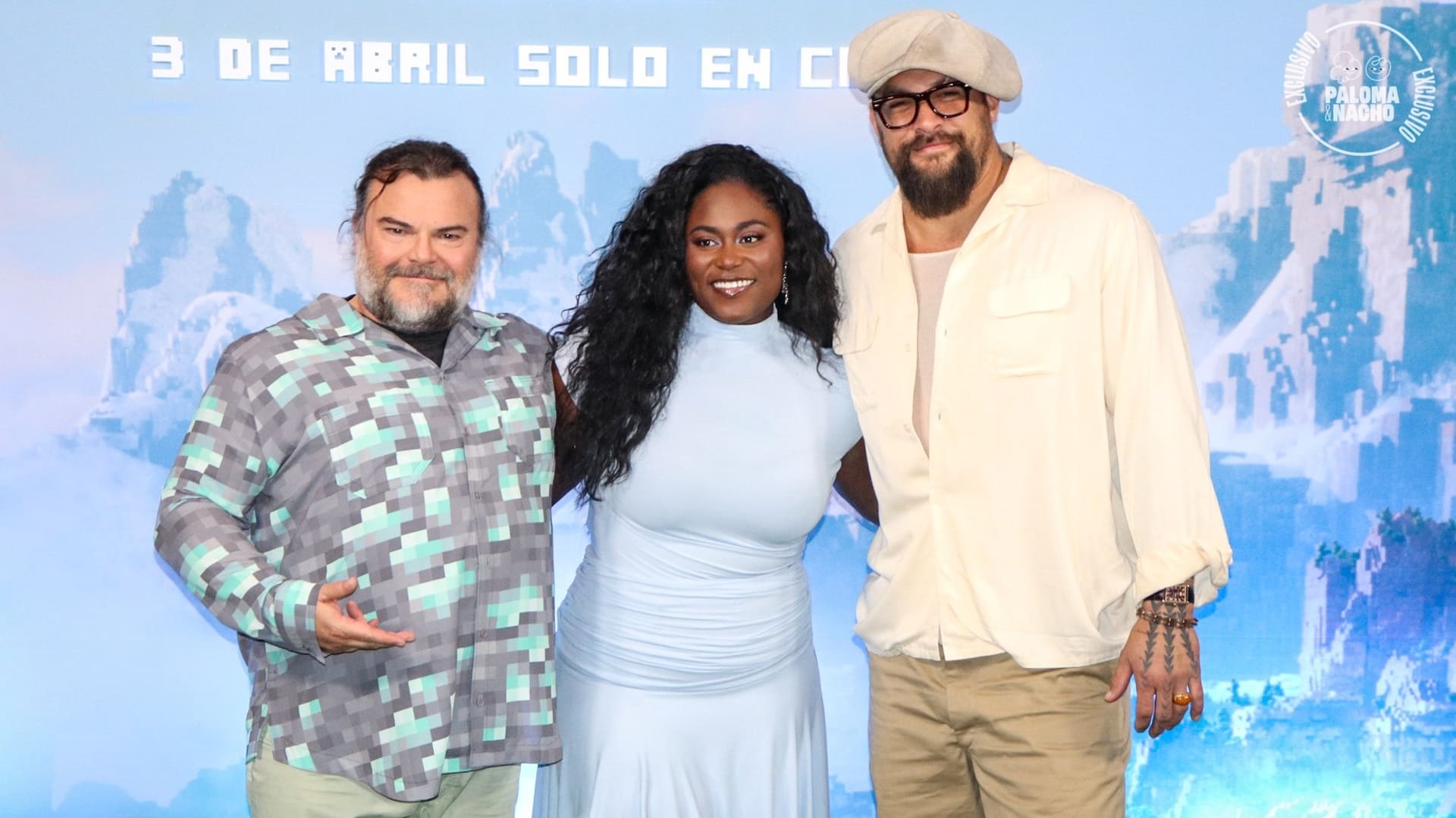 minecraft conferencia de prensa jack black, jason momoa y danielle brooks