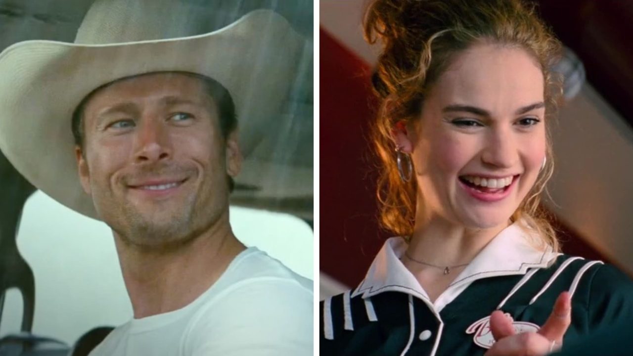 Glen Powell y Lily James saliendo